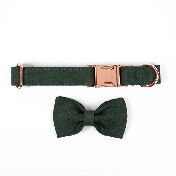 Bow Tie Dog Collar - Dark Green | Shop Luxury Dog Collars - Barker & Bone